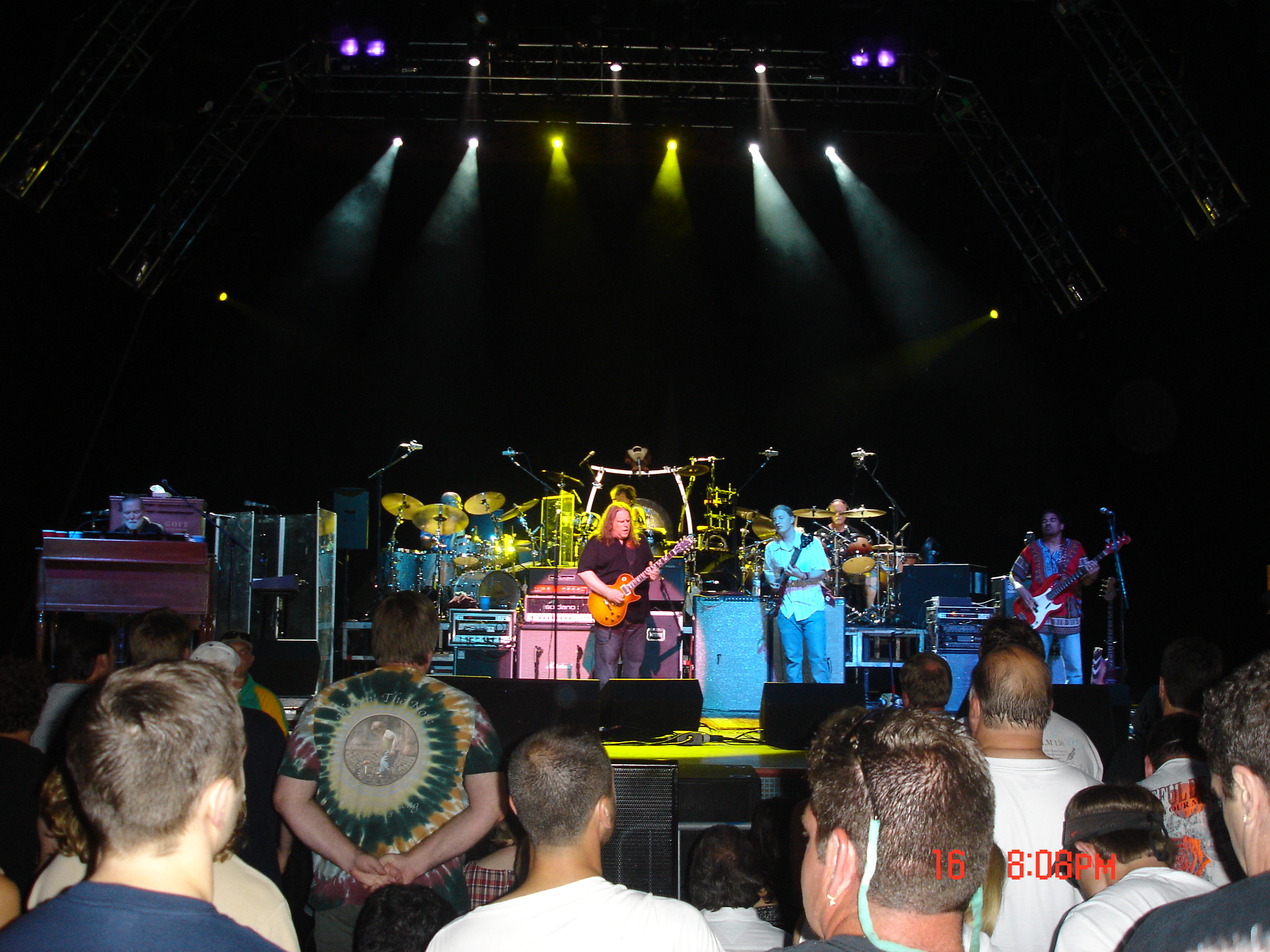 16 Jun 06 Riverbend Music Center Cincinnati, OH   Allman Brothers Band onstage, good picture of the entire stage, my younger son's first ABB show!!!!